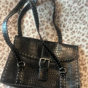 Liz Claiborne Black Croc-Embossed Shoulder Bag with Buckle